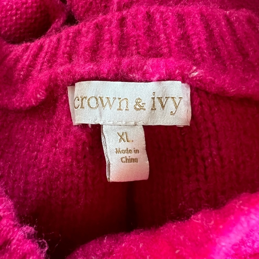 Crown & Ivy Woman’s Bright Pink Heavyweight Soft Chunky Valentines Sweater XL - Picture 10 of 11